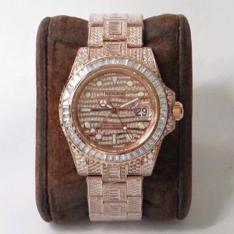 Replica Rolex GMT-Master II 116769 Full Diamonds TW Stainless Steel 904L With 18K Rose Gold Wrapped Diamond Dial Swiss 2836-2