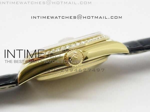 DayDate YG 36mm Slier Gray Dial Diamond Bezel On Leather Strap