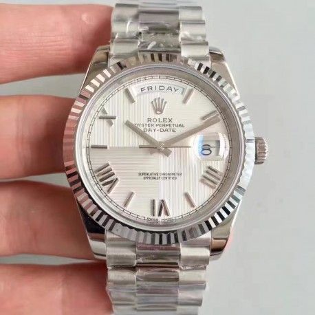 Replica Rolex Day-Date 40 228239 40MM Noob Stainless Steel Silver Quadrant Dial Swiss 3255