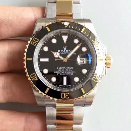Replica Rolex Submariner Date 116613LN 2018 Noob V8 24K Yellow Gold Wrapped & Stainless Steel Black Dial Swiss 3135