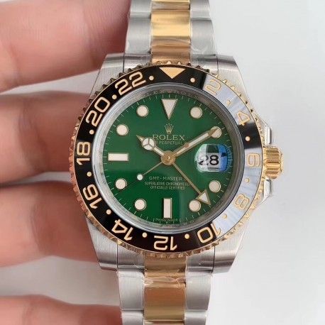 Replica Rolex GMT-Master II 116713 EW Stainless Steel & Yellow Gold Green Dial Swiss 2836-2