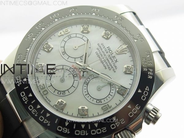 Daytona 116519LN APSF White MOP Dial Crystals Markers On Rubber Strap Slim A7750 (same thickness as gen)