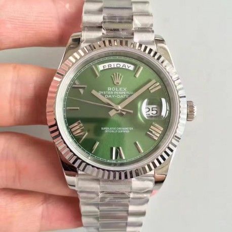 Replica Rolex Day-Date 40 228239 Noob Stainless Steel Green & Roman Dial Swiss 3255