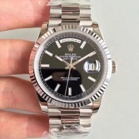 Replica Rolex Day-Date 40 228239 Noob Stainless Steel Black Dial Swiss 3255