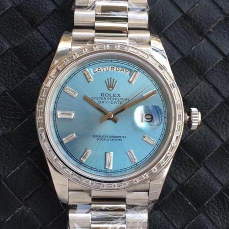 Replica Rolex Day-Date 40 228396TBR Noob V2 Stainless Steel & Diamonds Ice Blue Dial Swiss 3255