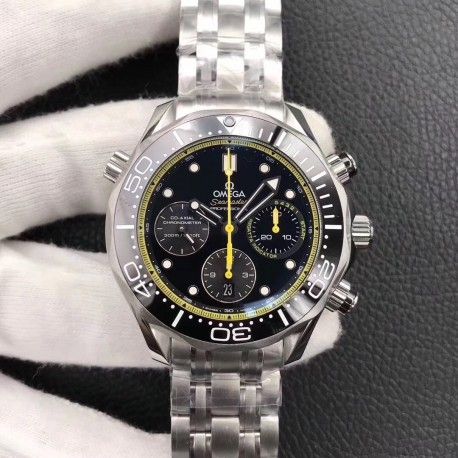 Replica Omega Seamaster Diver 300M Chronograph 212.30.44.50.01.002 Noob Stainless Steel Black & Yellow Dial Swiss 7750