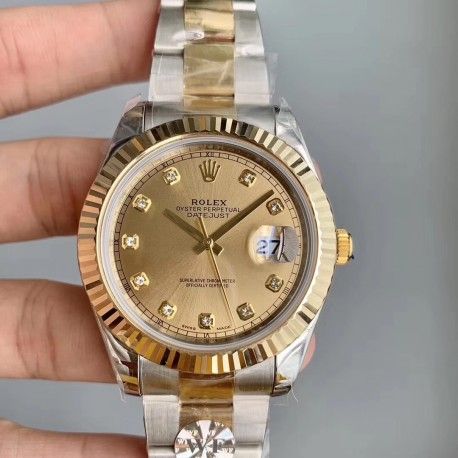 Replica Rolex Datejust II 41MM 126333 WF Stainless Steel 904L & 18K Yellow Gold Wrapped Champagne Dial Swiss 3135