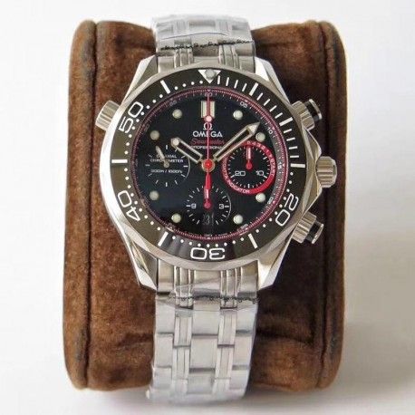 Replica Omega Seamaster Diver 300M Chronograph 44MM ETNZ 212.32.44.50.01.001 AC V2 Stainless Steel Black & Red Dial Swiss 7750