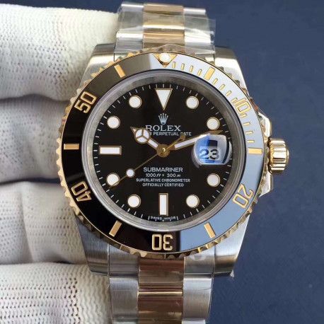 Replica Rolex Submariner Date 116613LN Noob V8 24K Yellow Gold Wrapped & Stainless Steel Black Dial Swiss 2836-2
