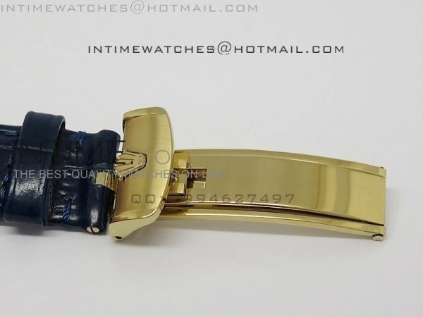 DayDate YG 36mm Blue Dial Diamond Bezel On Leather Strap