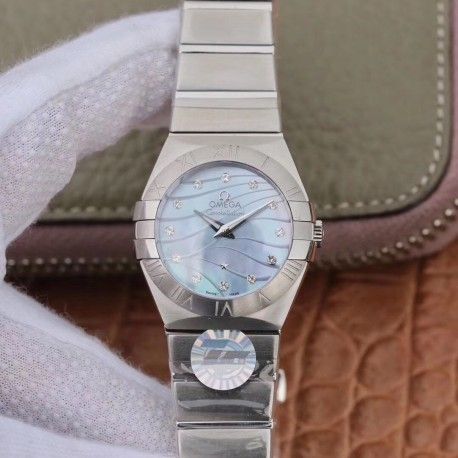 Replica Omega Constellation Quartz 27MM ZF Stainless Steel Blue Mother Of Pearl Dial Swiss Quartz