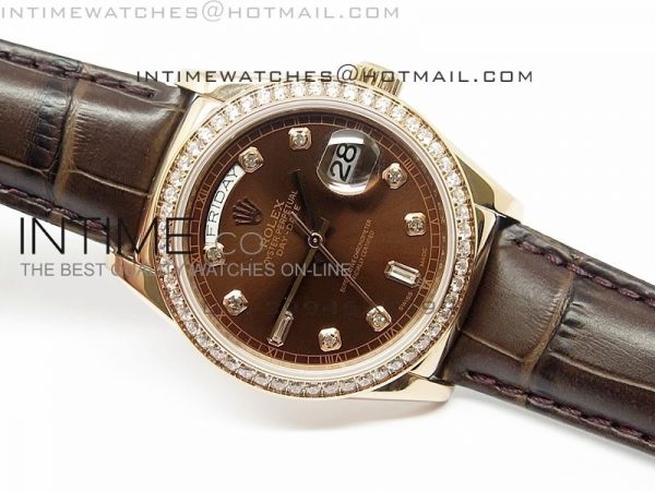 DayDate RG 36mm Brown Dial Diamond Bezel On Leather Strap