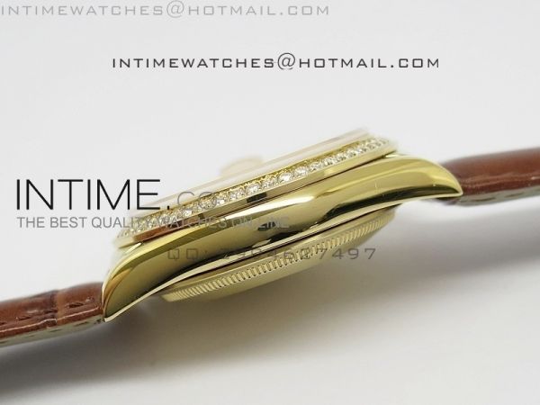 DayDate YG 36mm Gold Dial Diamond Bezel On Leather Strap