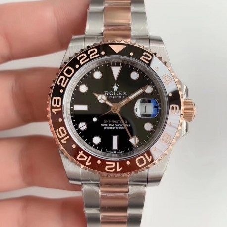 Replica Rolex GMT-Master II 126711CHNR EW Stainless Steel & Rose Gold Black Dial Swiss 2836-2