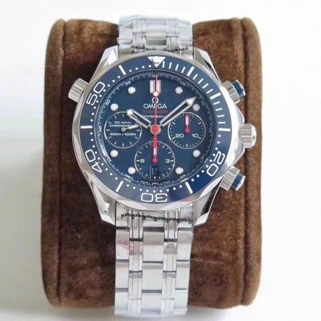 Replica Omega Seamaster Diver 300M Co-Axial Chronograph 44MM 212.30.44.50.03.001 AC V2 Stainless Steel Blue Dial Swiss 7750