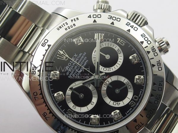 Daytona 116506 APSF Black Dial Crystals Markers On SS Bracelet Slim A7750 (same thickness as gen)