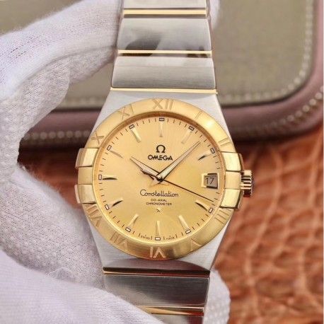 Replica Omega Constellation 123.20.38.21.58.001 38MM 3S Stainless Steel & Yellow Gold Champagne Dial Swiss 8500